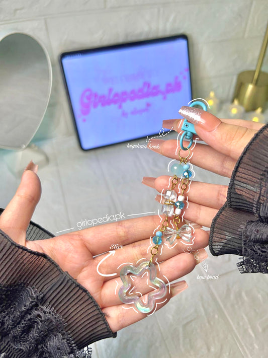 Cute blue beaded star keychain most trendy