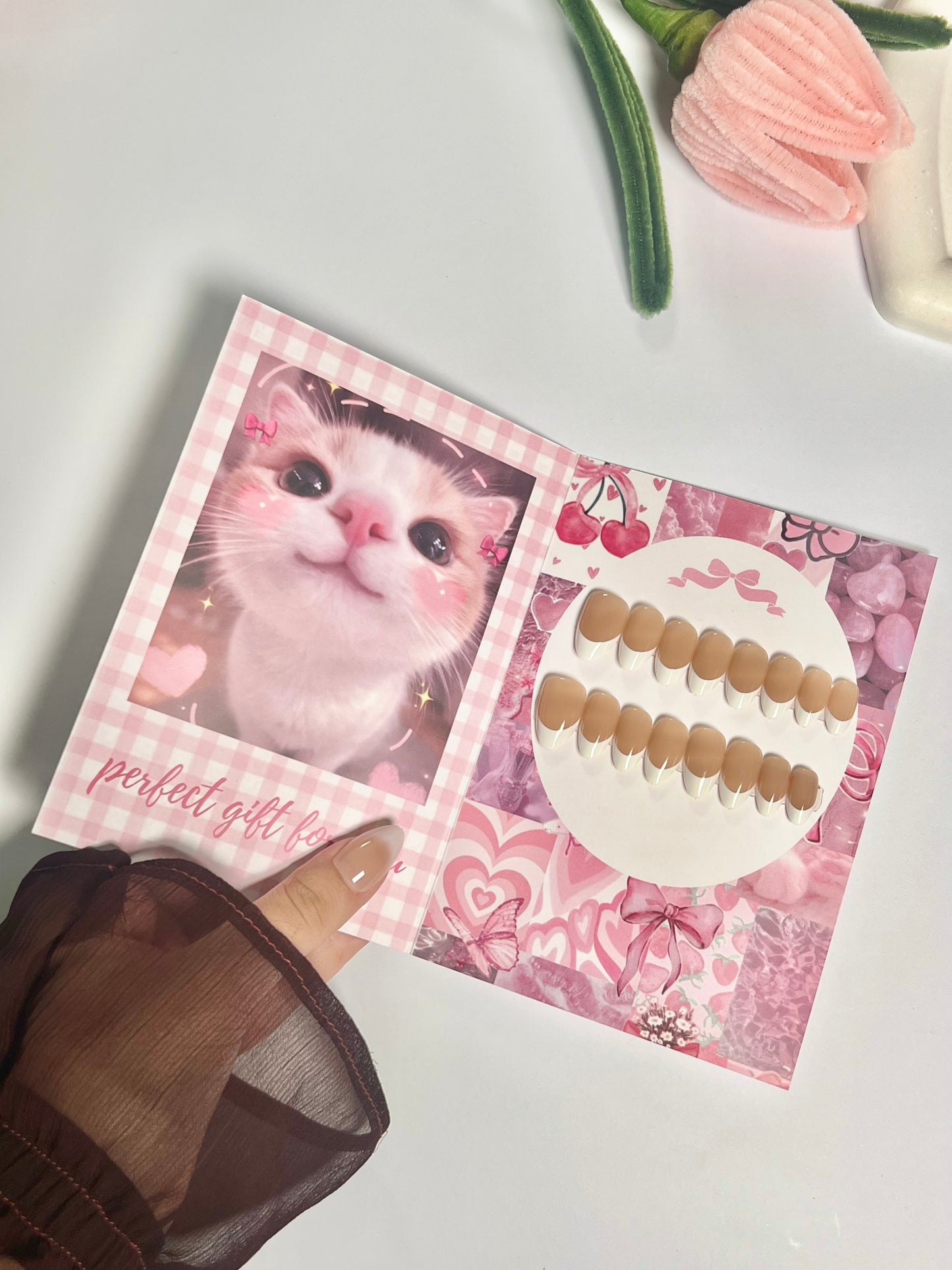 16pcs pure high quality french nail set - gift card packaging