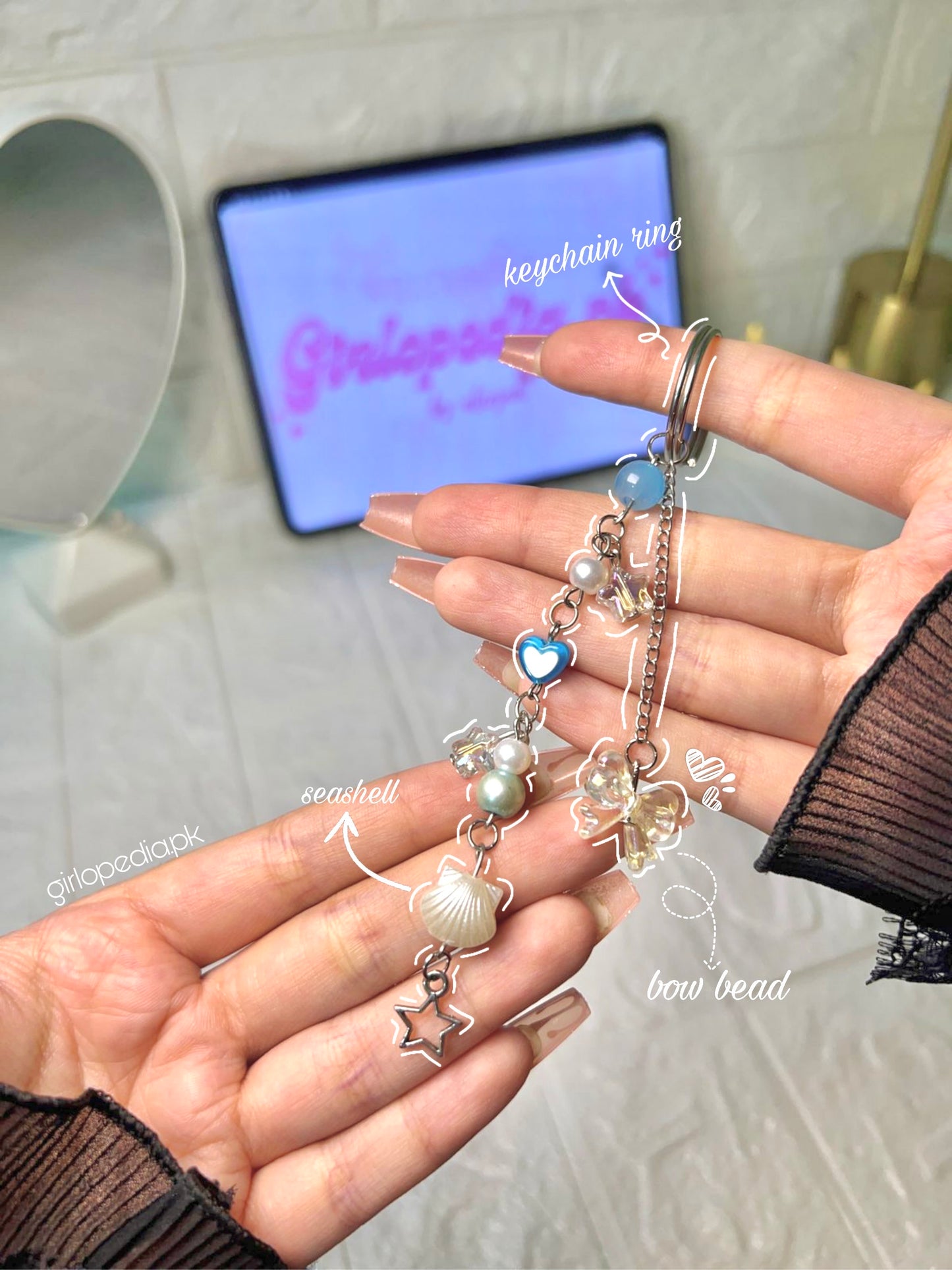 Cute trendy beaded keychain