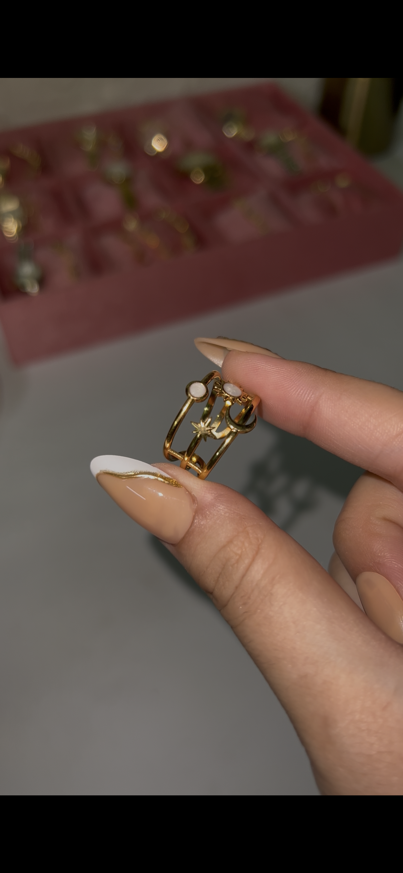 Stainless steel adjustable moon & star ring