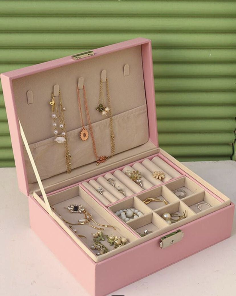 Premium leather pink multi layer vanity jewelry organizer