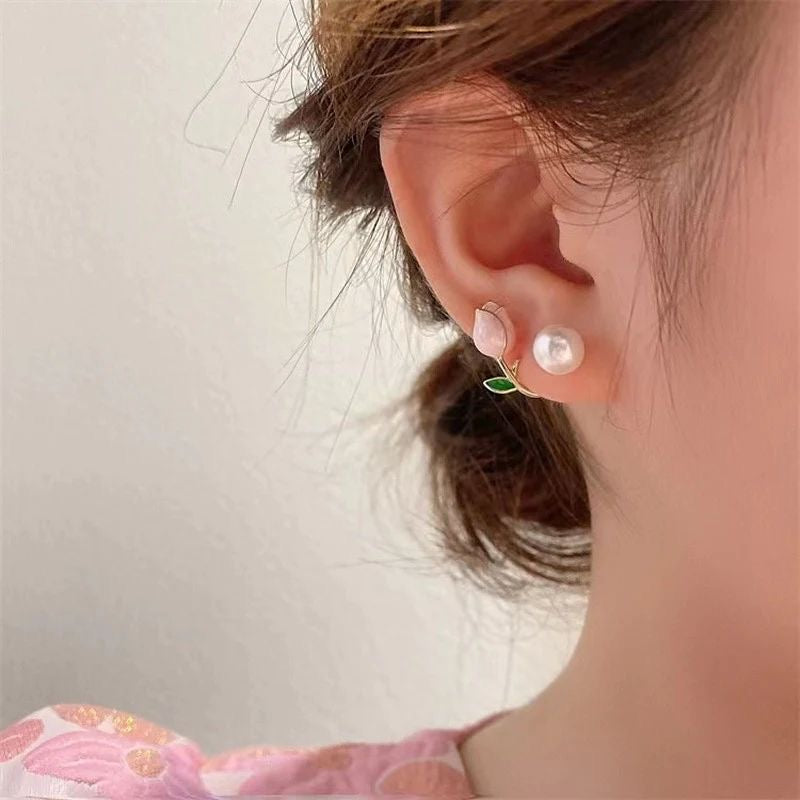 Trendy korean tulip studs earrings