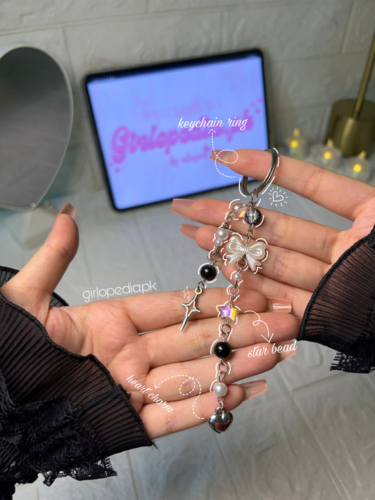 Cute trendy black beaded keychain